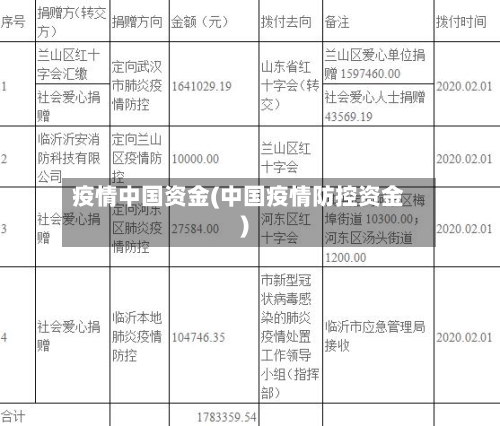 疫情中国资金(中国疫情防控资金)