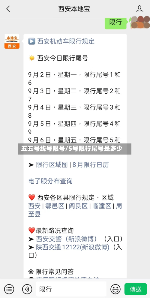 五五号线号限号/5号限行尾号是多少