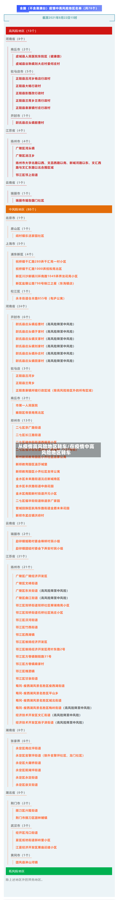 从疫情高风险地区转车/在疫情中高风险地区转车