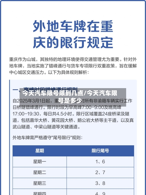 今天汽车限号限到几点/今天汽车限号是多少