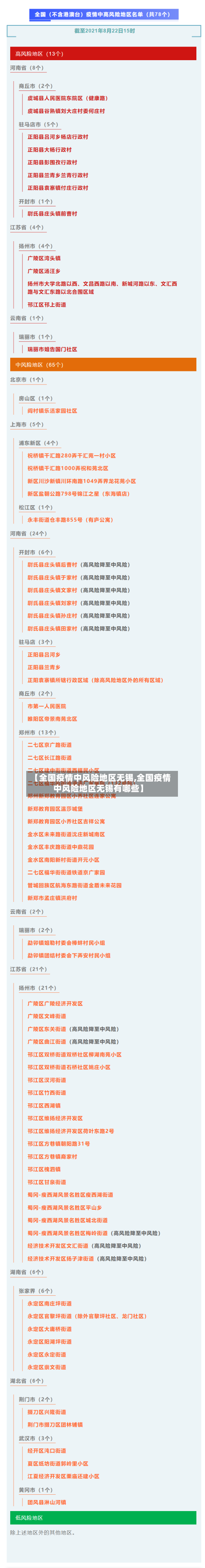 【全国疫情中风险地区无锡,全国疫情中风险地区无锡有哪些】