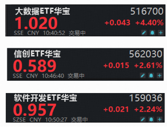 软件开发ETF迎低位补涨行情？大数据ETF华宝（516700）猛拉5%，信创ETF华宝上探4%	，携手冲击3连阳！